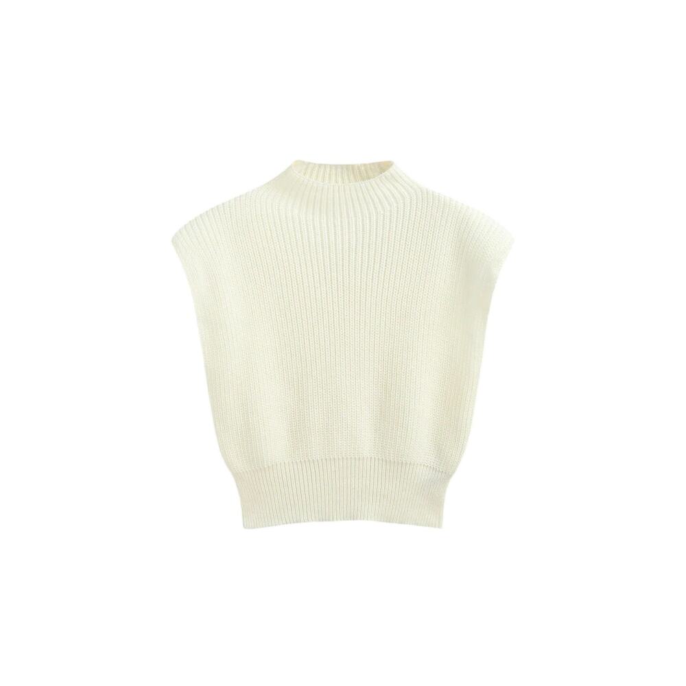 Cider Cream Mock Neck Knit Top Shoulder Pad Cap Sleeve Sweater XXS